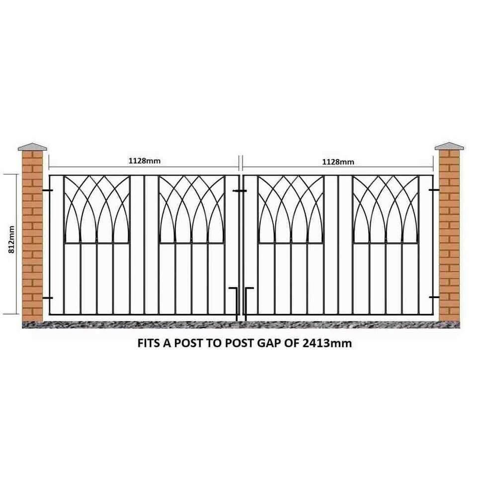 image 1 of Abbey Modern Double Driveway Gate - Solid Steel - Fits Gap of 2413 mm x 812 mm High - Electro Galvanised/Black Powder Coated | Black | 1