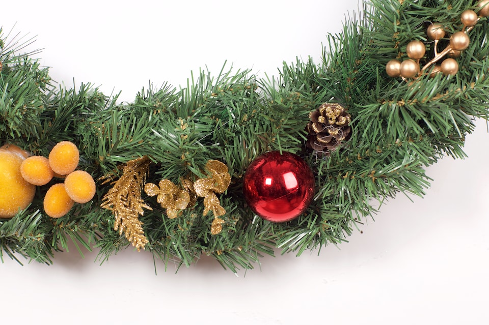 image 1 of Best Artificial 6ft/180cm Copper Bronze Decorated Christmas Garland With Gold Dusted Acorns and 50 Warm White Battery LED's