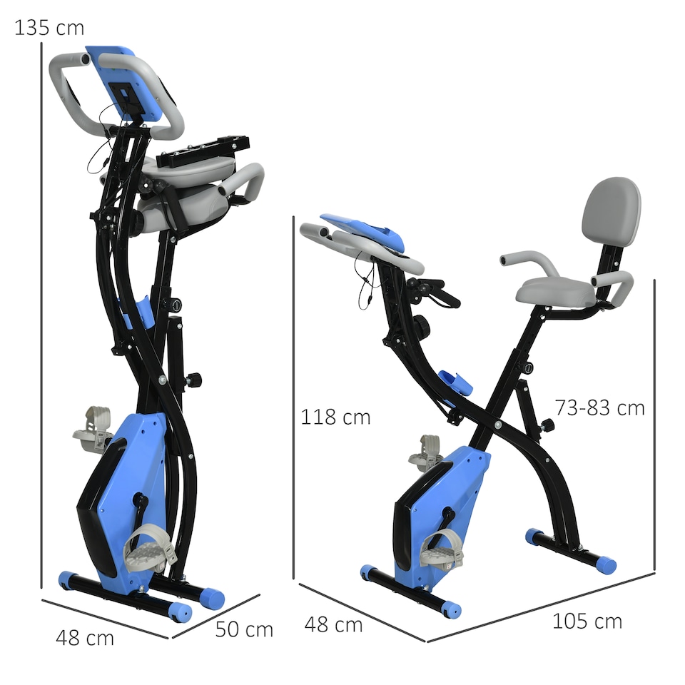 image 1 of HOMCOM 2-In-1 Folding Exercise Bike with 8-Level Magnetic Resistance Blue