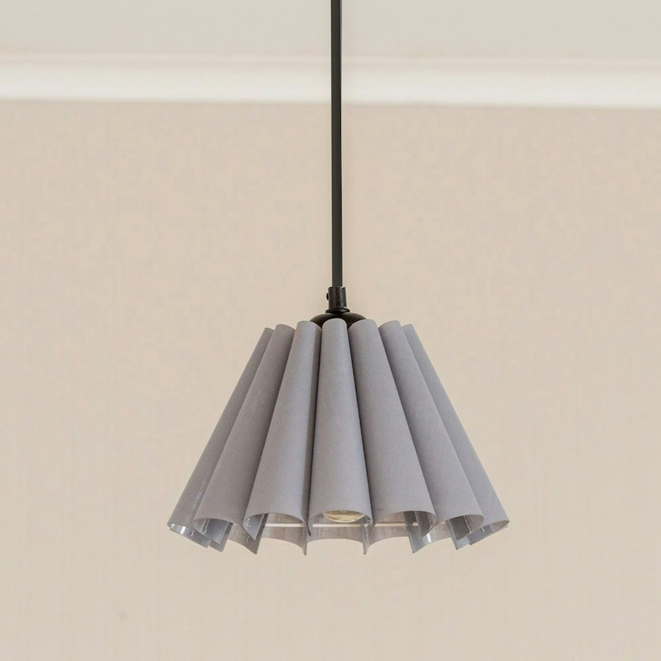 image 1 of ValueLights Lauren Grey Fabric Pleated Scallop Edge Tapered Ceiling Floor Table Lamp Shade