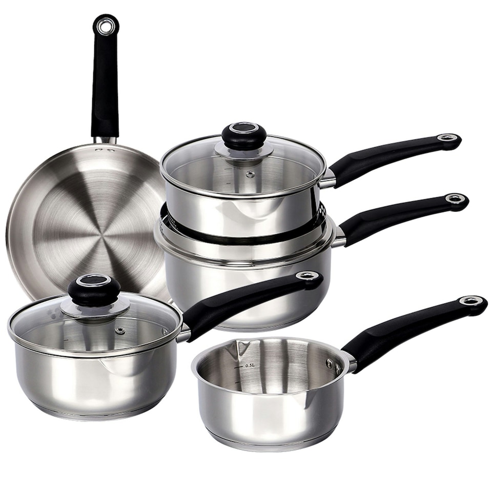 image 1 of Stainless Steel 8 Pcs Induction Cookware Set Frying Pan Milk Saucepan With Lids