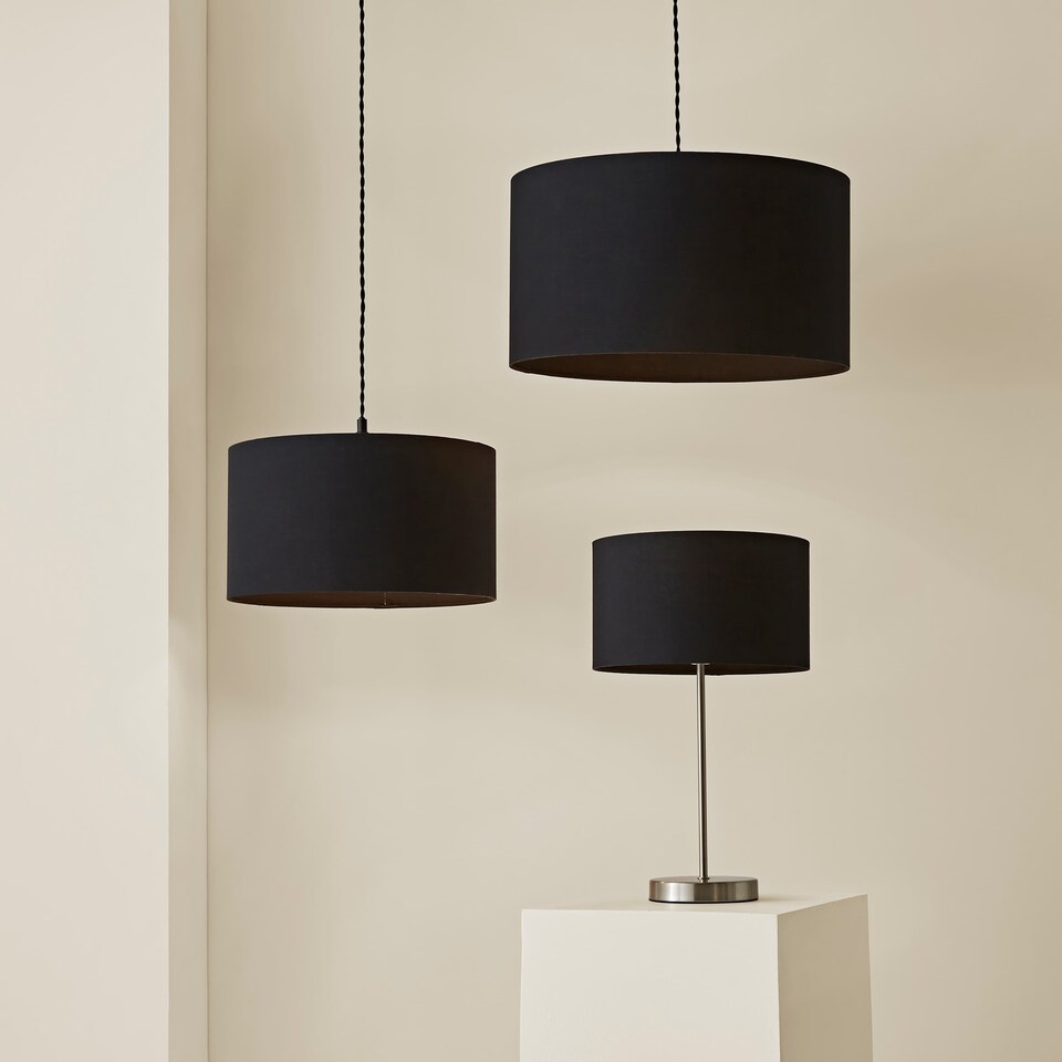 image 1 of ValueLights Reni Black Fabric Small Drum Shade | Black