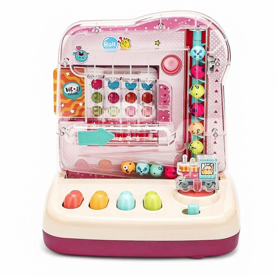 image 1 of Music & Light Educational Ball Roll Toy - Interactive Train Playset with 6 Colourful Balls, Lights, Music, Number & Colour Learning, Coordination-Building Toddler Toy for Ages (Pink)