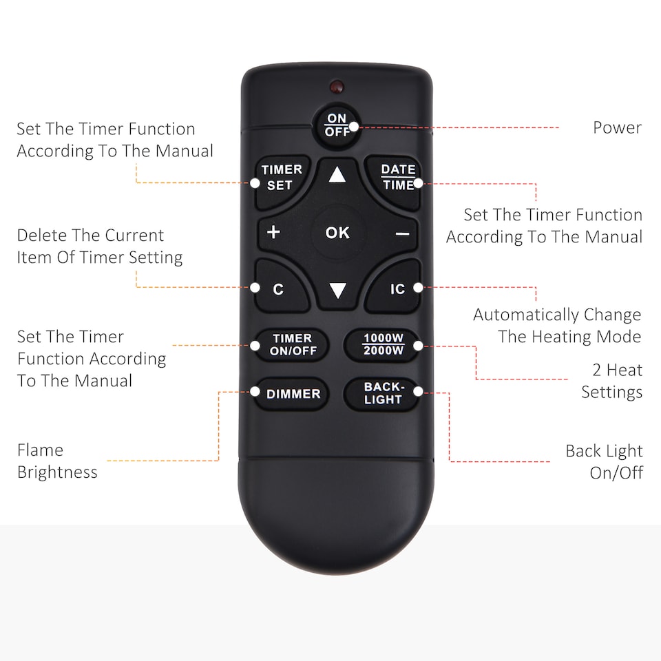 image 1 of HOMCOM Led Wall Mounted Fireplace Curved Glass Electric Fire Place Fire Place 7 Colour Side Lights Slimline, 9001800W, 65cm  52cm
