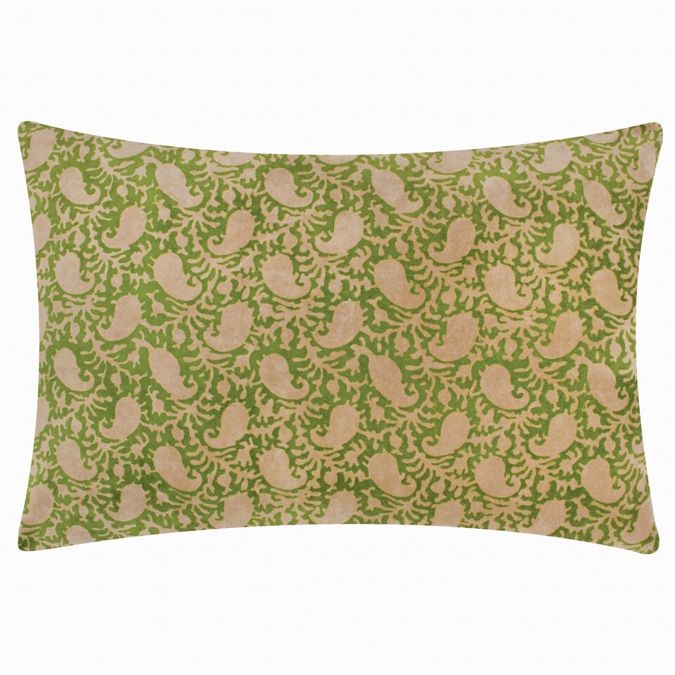 image 1 of Paoletti Printed Velvet Cushion, Verdie/Natural, 40 x 60cm
