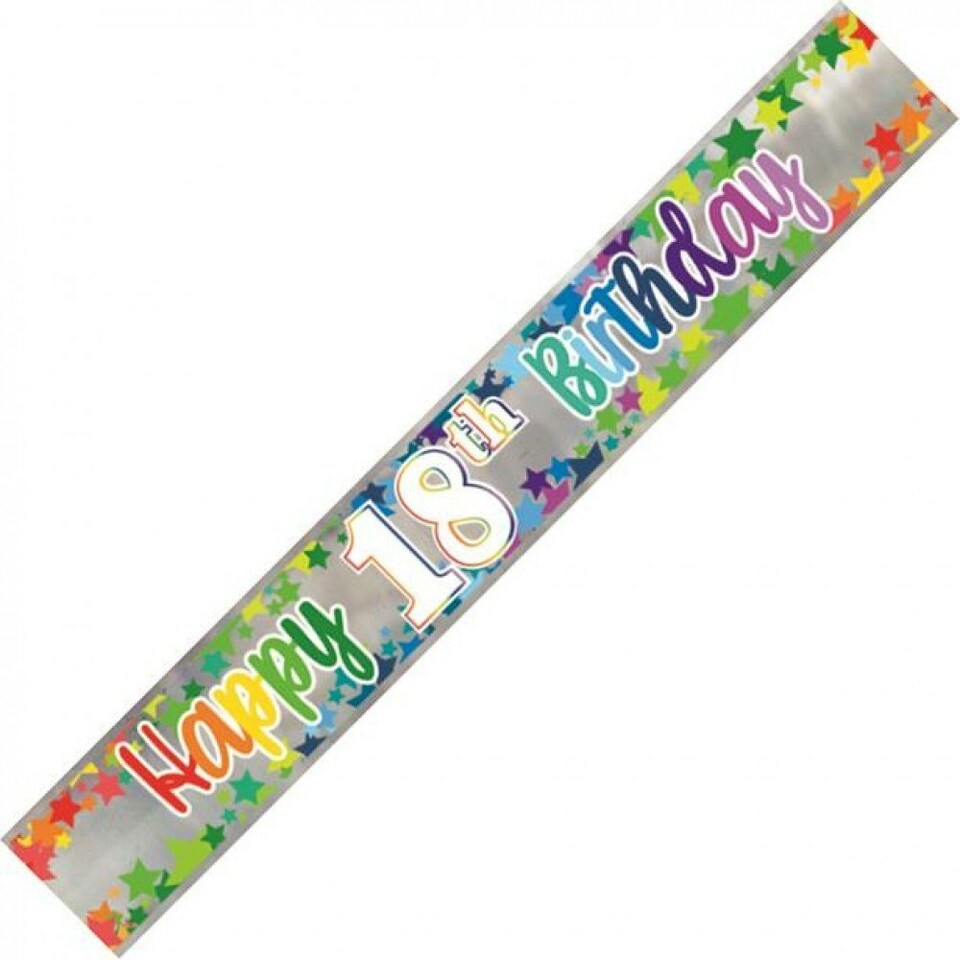 Unique Party Foil Rainbow Stars 18th Banner - Multicoloured - 9ft