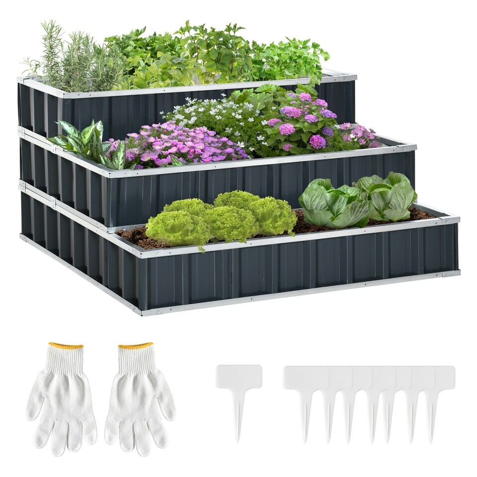 image 1 of Outsunny 3 Tier Raised Garden Bed, Metal Elevated Planer Box, Easy Assembly
