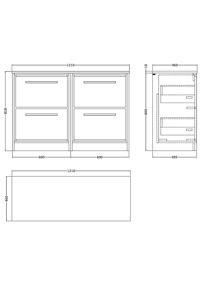 image 1 of Balterley Framed Design Floor Standing 4 Drawer Vanity with Worktop | Grey | Monument Grey | 818 x 605 x 460mm