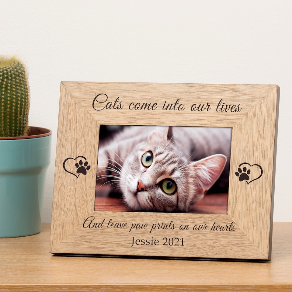 image 1 of Personalised Paw Prints on our Hearts Cat Memory Wood Picture Frame 7x5