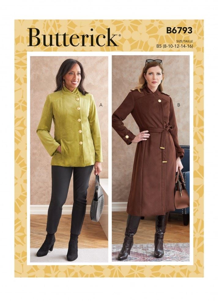 Butterick 6793 Paper Sewing Pattern â Womenâs Jackets, Coats & Belts, Size B5 (8â10â12â14â16), Intermediate