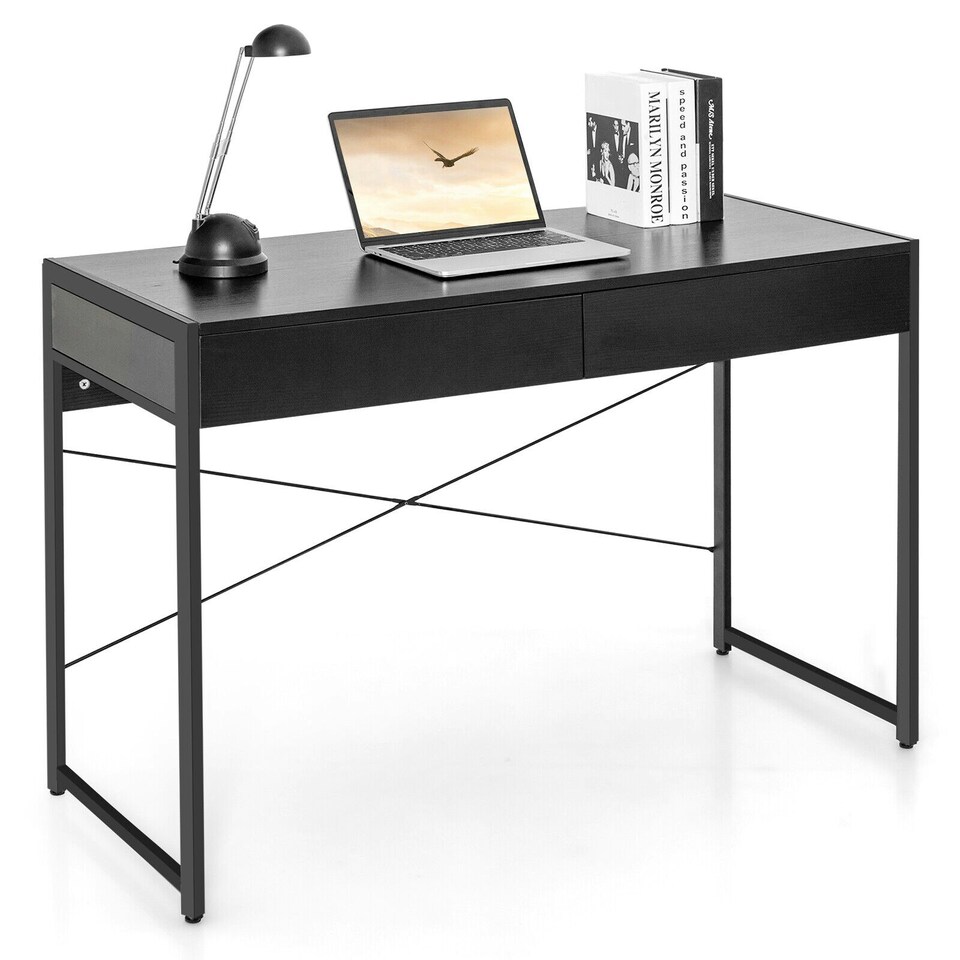 image 1 of COSTWAY Computer Desk Wooden Writing Workstation Black Black