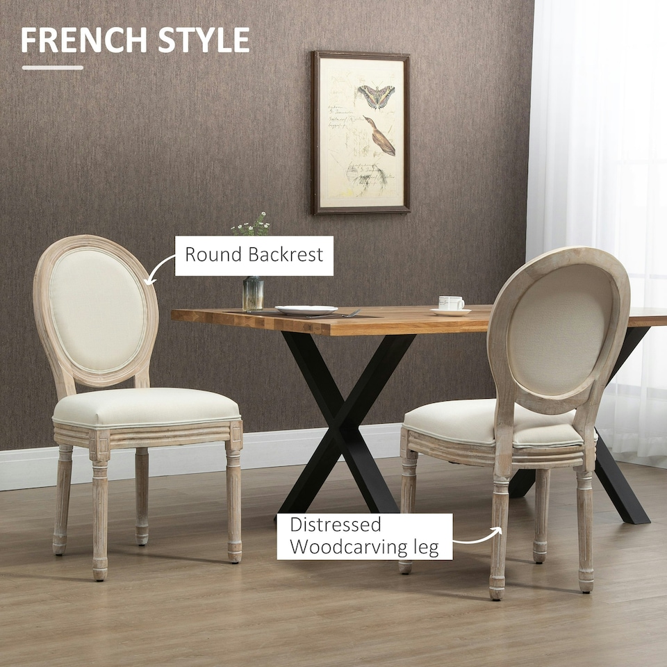 image 1 of HOMCOM French-Style Dining Chairs Set of 2 with Linen Upholstery, Cream