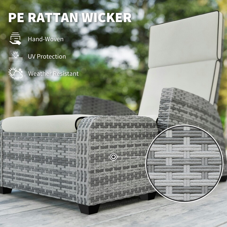 image 1 of Outsunny 5 PCs Rattan Garden Furniture Set with Reclining Chairs, Grey