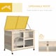 image 3 of PawHut Rabbit Hutch, Bunny Cage 2 Layers with Wheels & Open Roof, Natural