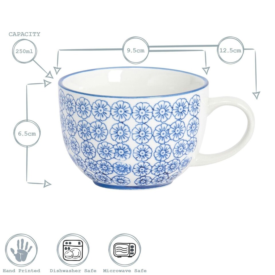 image 1 of Nicola Spring Hand-Printed Cappuccino Cups - 250ml - 3 Colours - Pack of 6