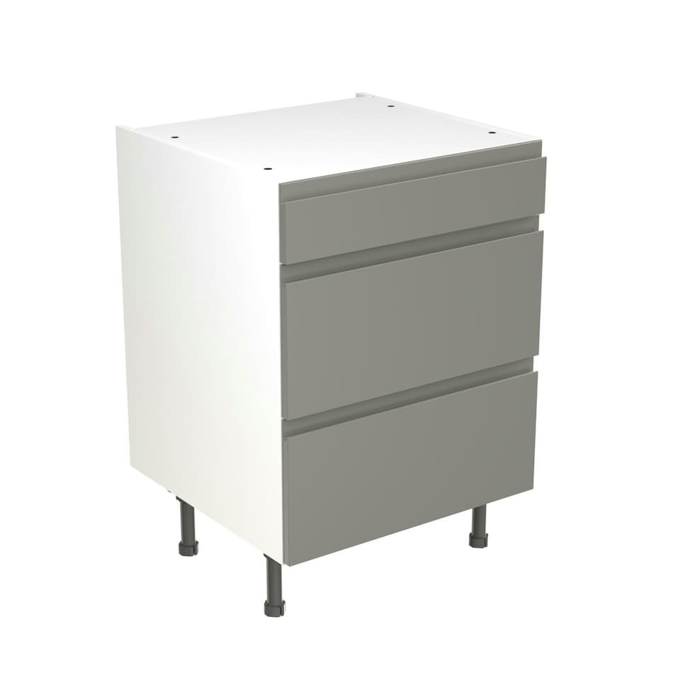 image 1 of 3 Drawer Base Unit 600mm w/ J-Pull Cabinet Door - Ultra Matt Dust Grey Grey | Ultra Matt Dust Grey