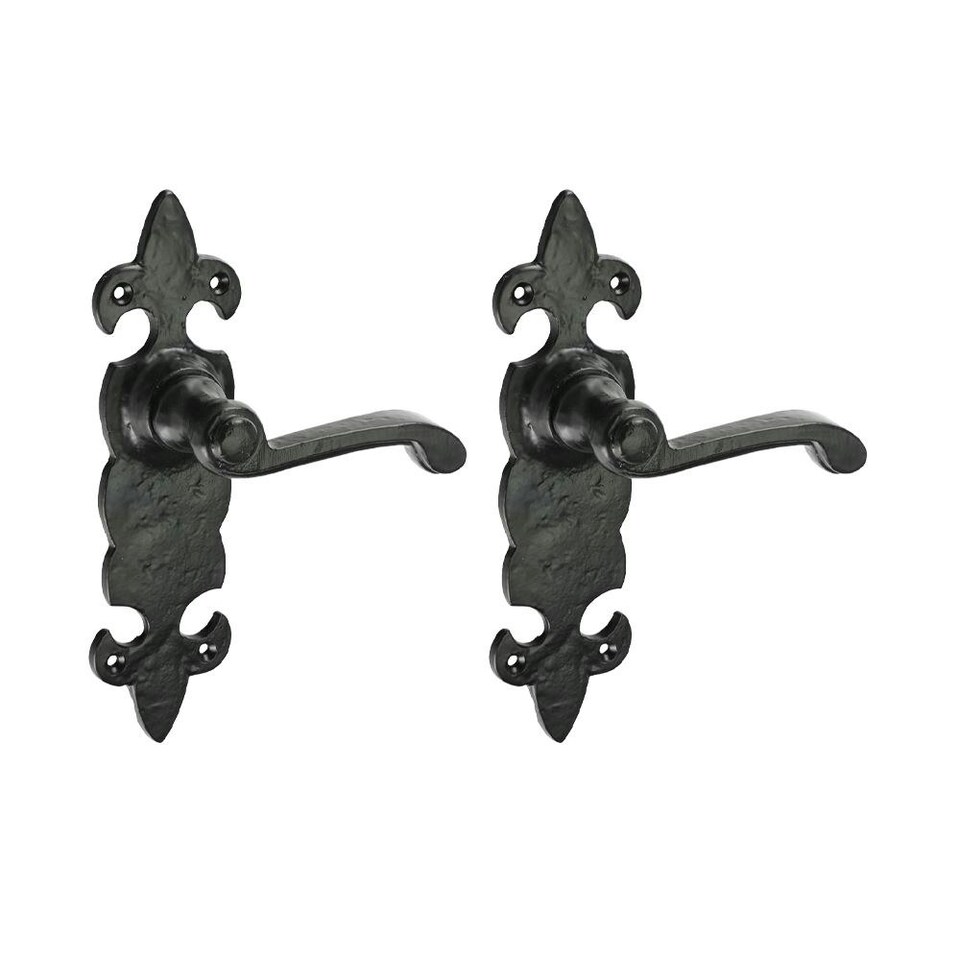 Timco - Fleur De Lys Ornate Lever Latch Handles - Antique Black (Size 195 x 55 - 2 Pieces) Black