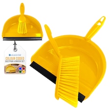 Colour Coded Dustpan and Brush Sets Wide Plastic Dustpan with Rubber Lip and Soft Bristle Brush