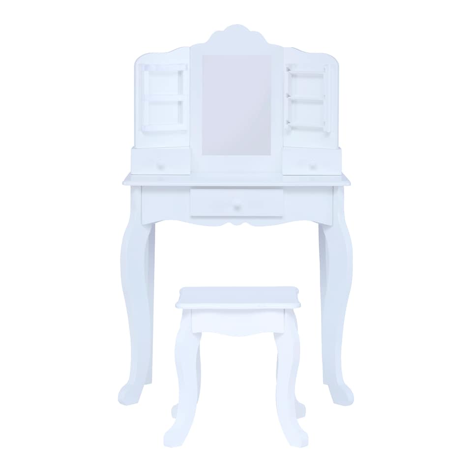 image 1 of Teamson Kids Wooden Kids Vanity Table and Stool Set, White with Drawers