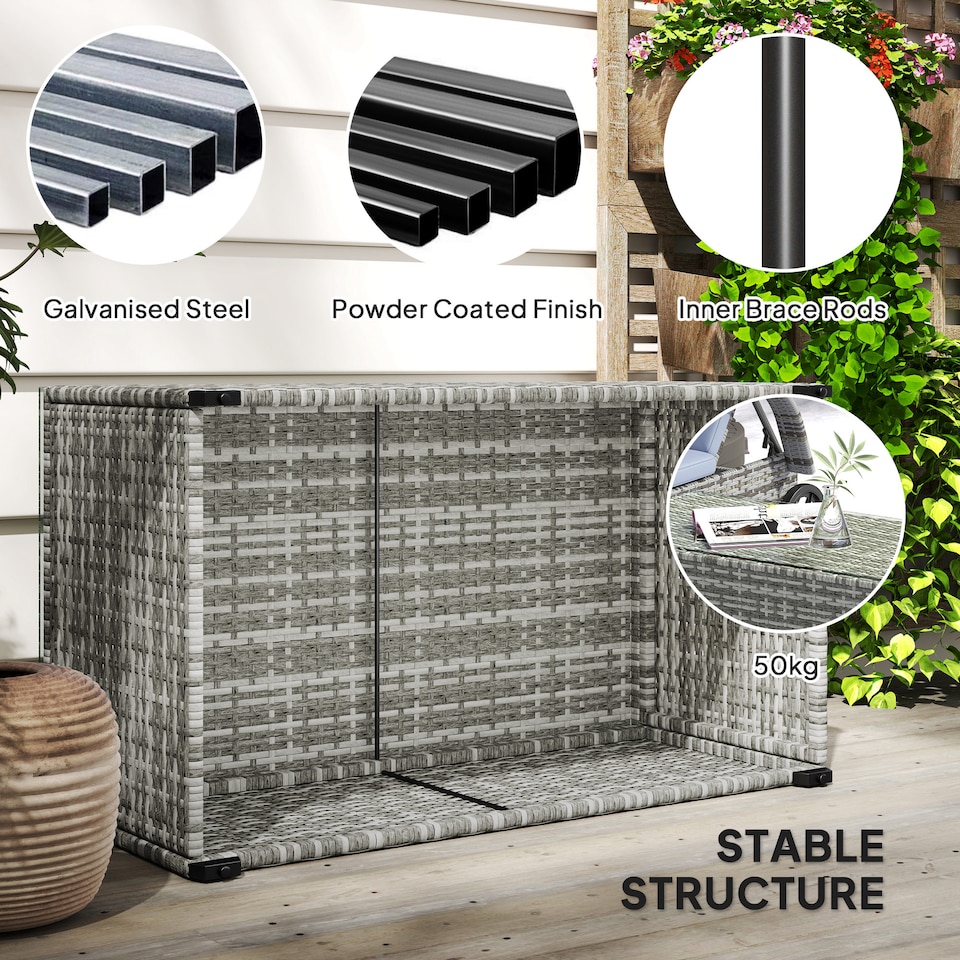 image 1 of Outsunny Outdoor Coffee Table, Glass Top Rattan Side Table, Light Grey
