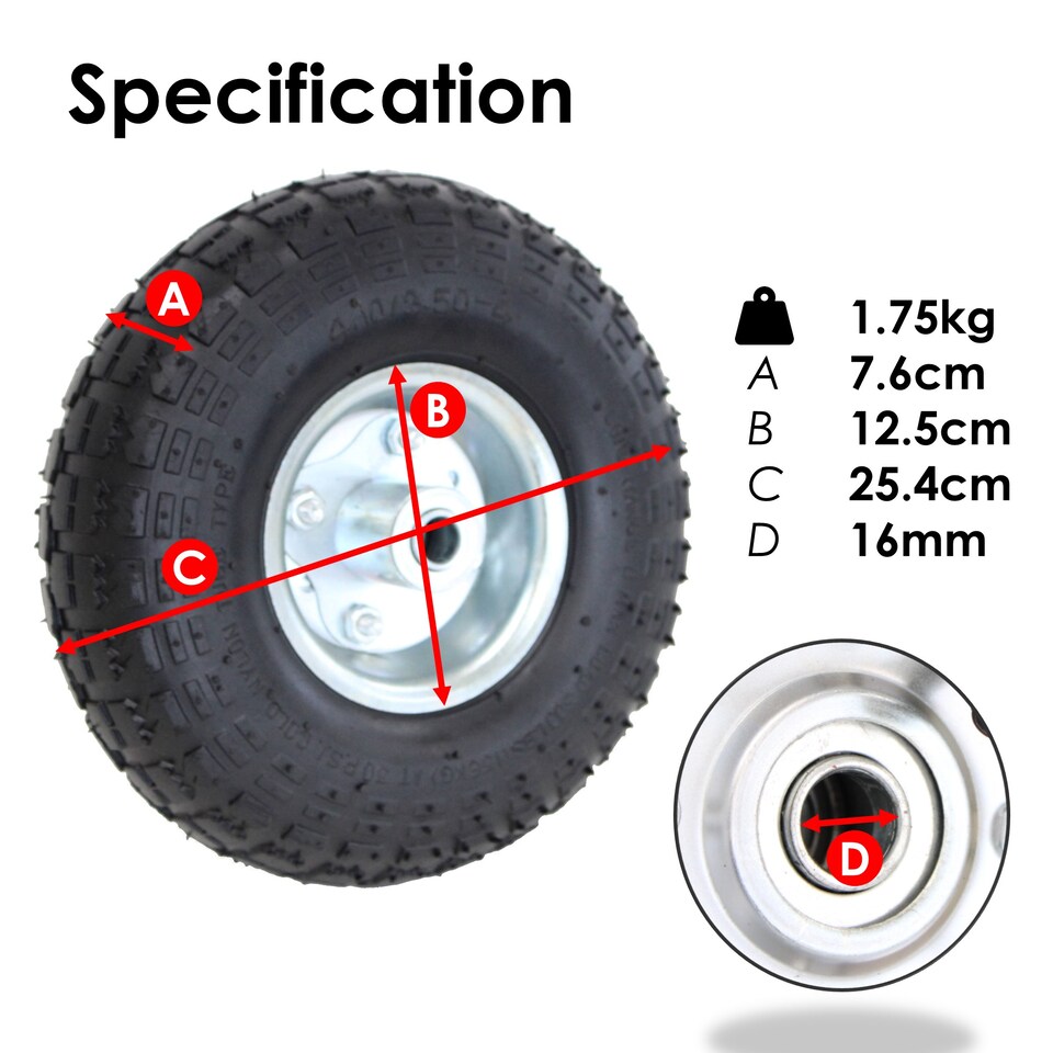 image 1 of 4x 10" Pneumatic Sack Truck Trolley Wheel Replacement Tyre Set