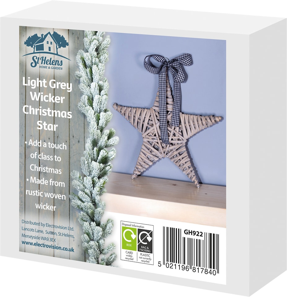 image 1 of St Helens Christmas Light Grey Wicker Star Woven Willow