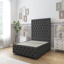 Sloomy Vienna Graphite Dumfries Divan Bed Base 2 Drawers Right Side With 54 Inch Floor Standing Headboard & 12 Inch Matching Footboard | Grey | Graphite | Small Single | 1