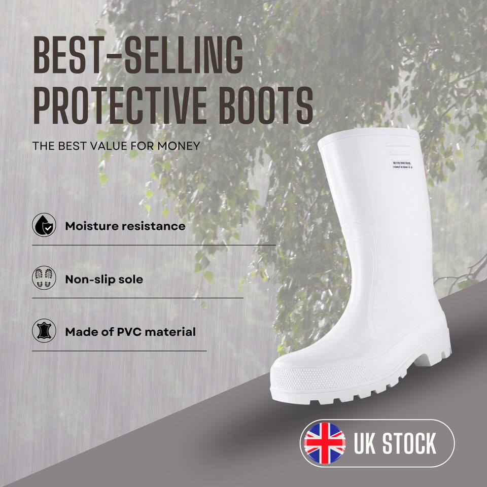image 1 of Grand Men's White Waterproof PVC Wellies with Heel Energy Absorption EU43