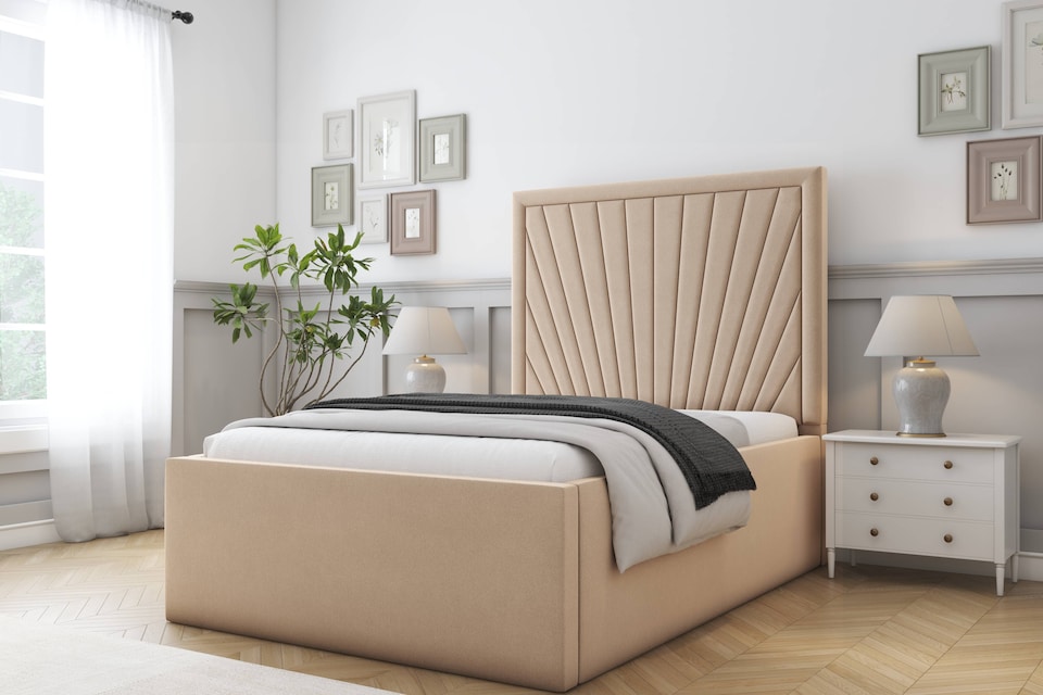 image 1 of Sloomy Somerset Pebble Plush Bed Frame With Mattress With 50" Upholstered Headboard 4'6 Double
