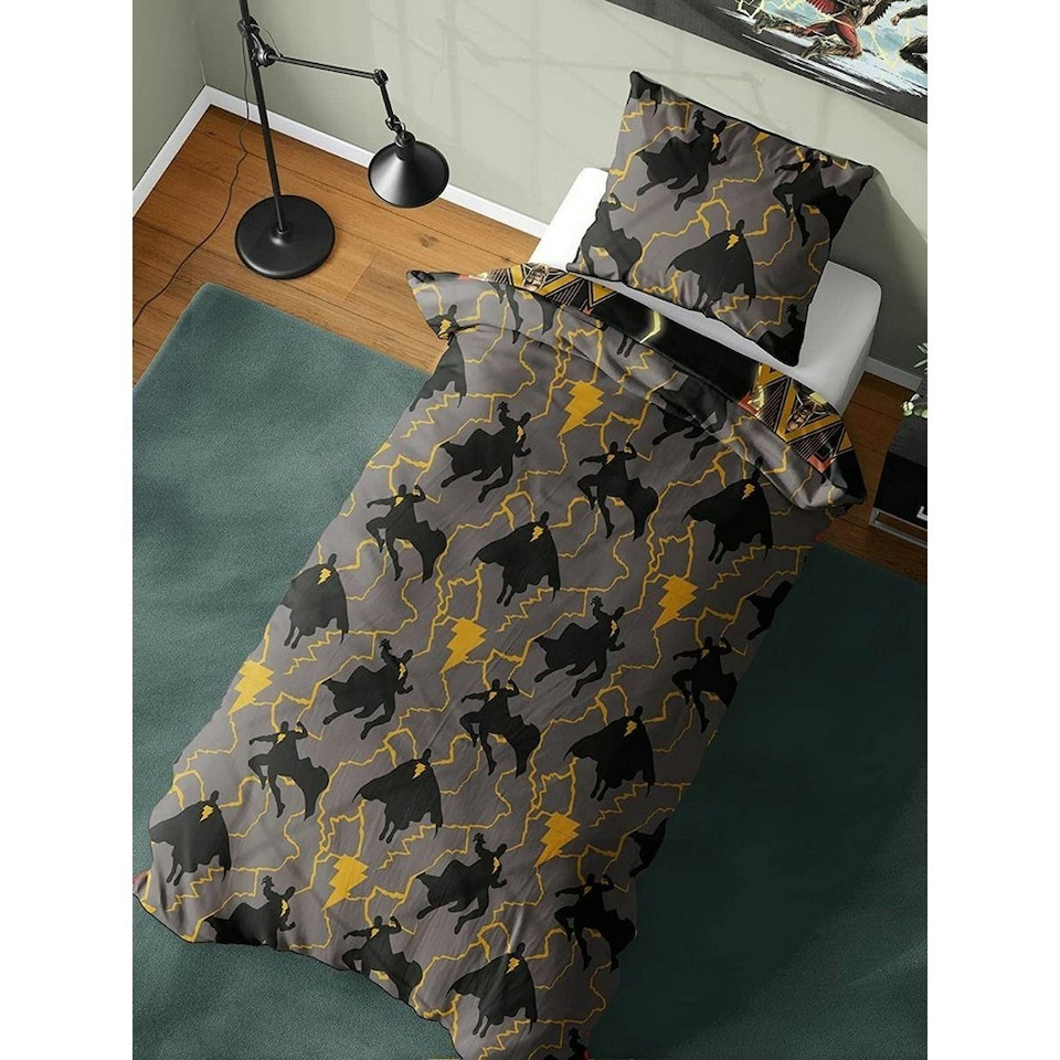 image 1 of Black Adam Duvet Cover Set - Black/Yellow/Grey - Single Black | Single