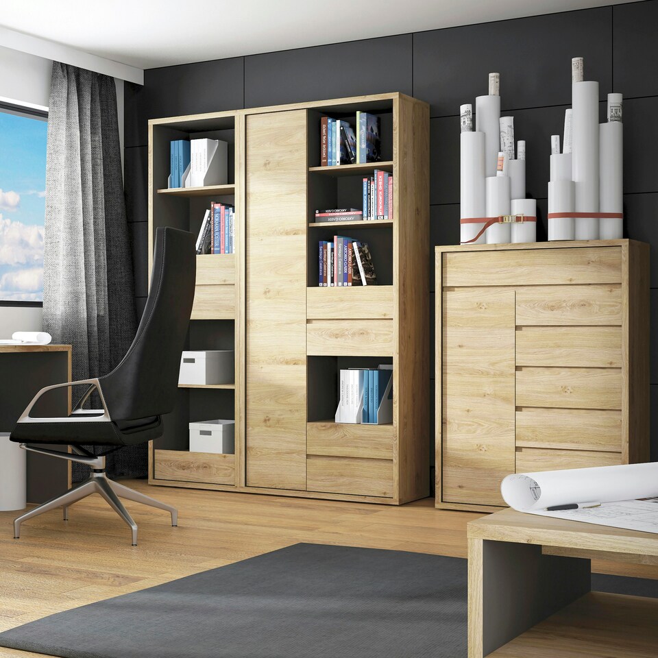 image 1 of Shetland Tall Narrow 3 Drawer Bookcase