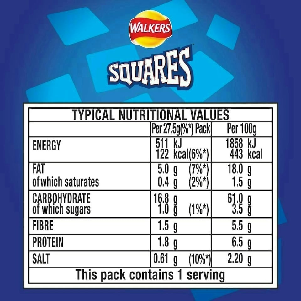 image 1 of Walkers Squares Salt & Vinegar Snacks Crisps 27.5g (Case of 32)