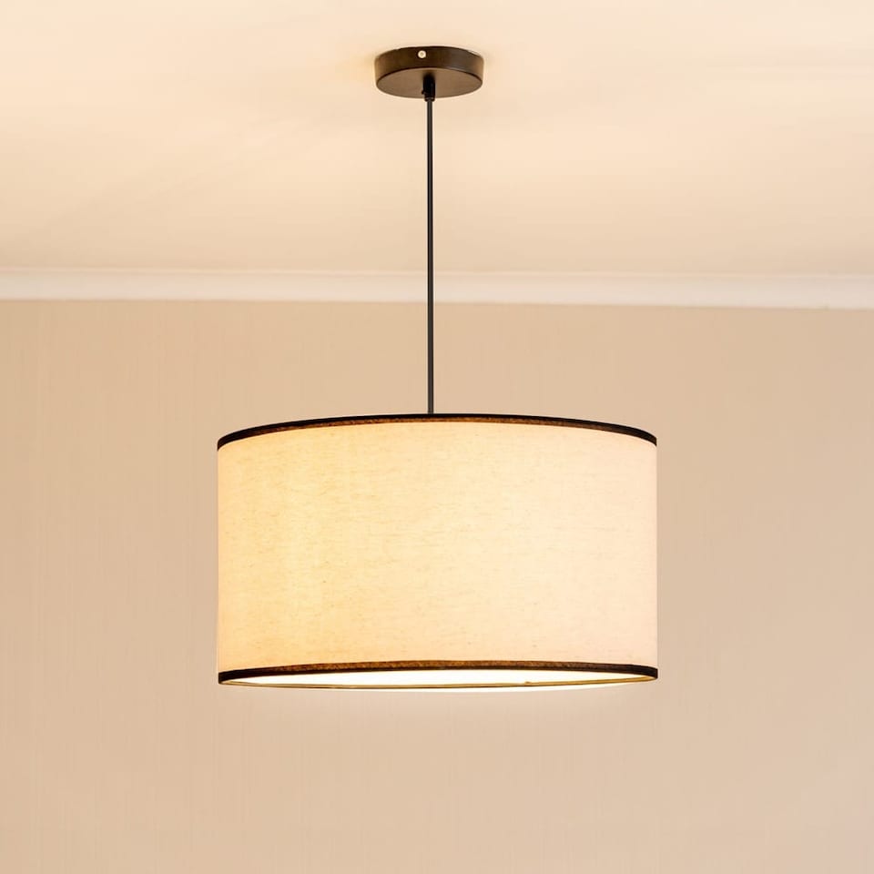 image 1 of ValueLights Eva Natural Linen Fabric Black Trim Large Light Shade | Cream