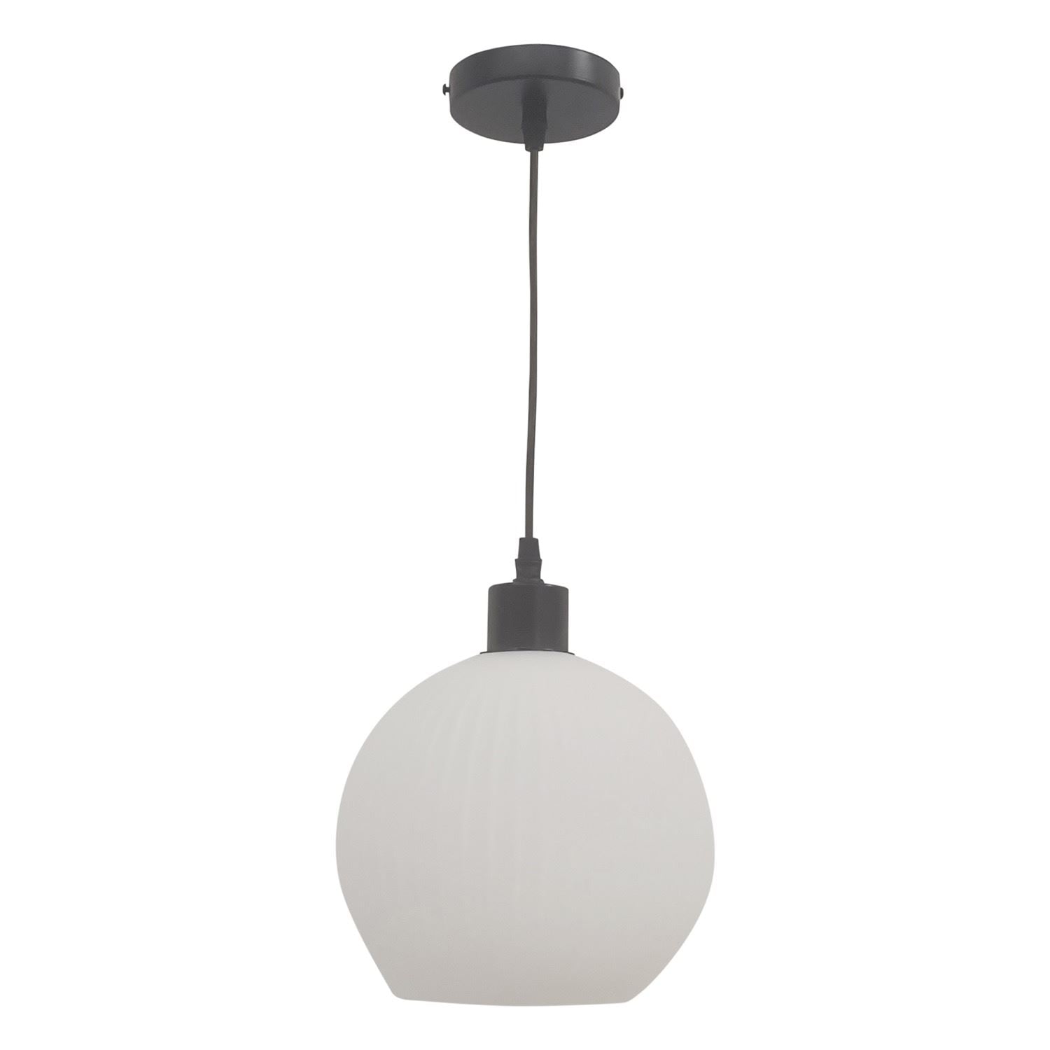 First Choice Lighting Betchley - White Ribbed Glass Globe with Black Pendant Fitting