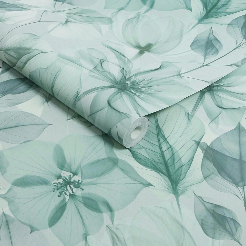 image 1 of Superfresco Easy Arlington Aquamarine Leaves Wallpaper Blue | Blue