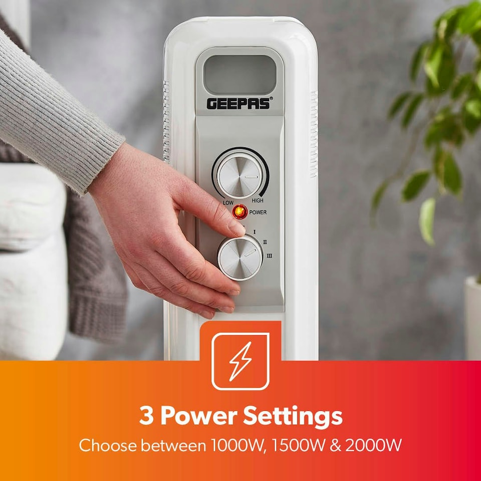 image 1 of GEEPAS 2500W Oil Filled Radiator Heater, 11 Fins- White