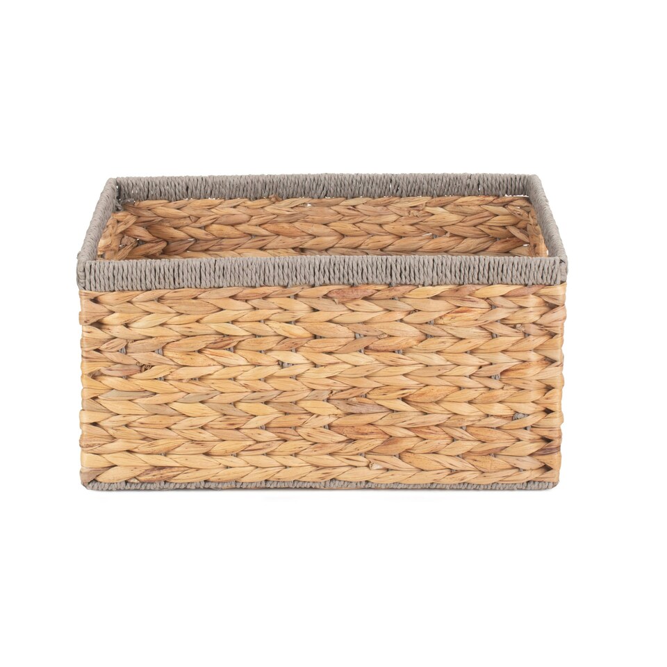 image 1 of Water Hyacinth with Grey Rope Border Rectangular Storage Basket Brown | Brown | M