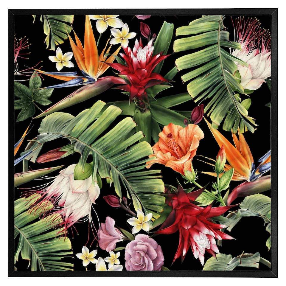image 1 of Tropical flowers & plant leaves (Picutre Frame) Brown | XL