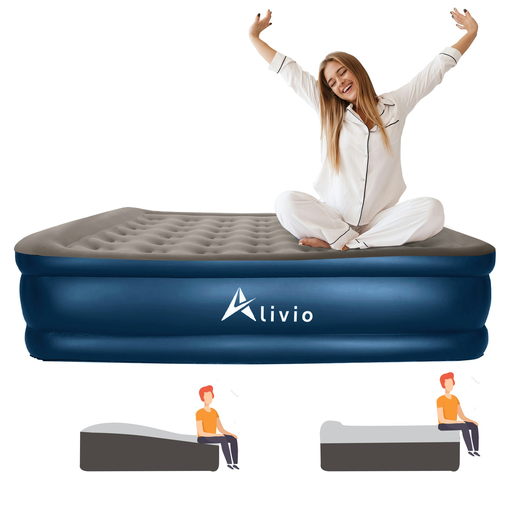 Alivio Inflatable Single Air Bed With Built-In Pump - Air Mattress | Grey | Single