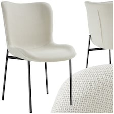Dining Chair Tessa - ergonomic high backrest, slim steel legs, soft fabric - per piece White | Woven Fabric Off-White/Black