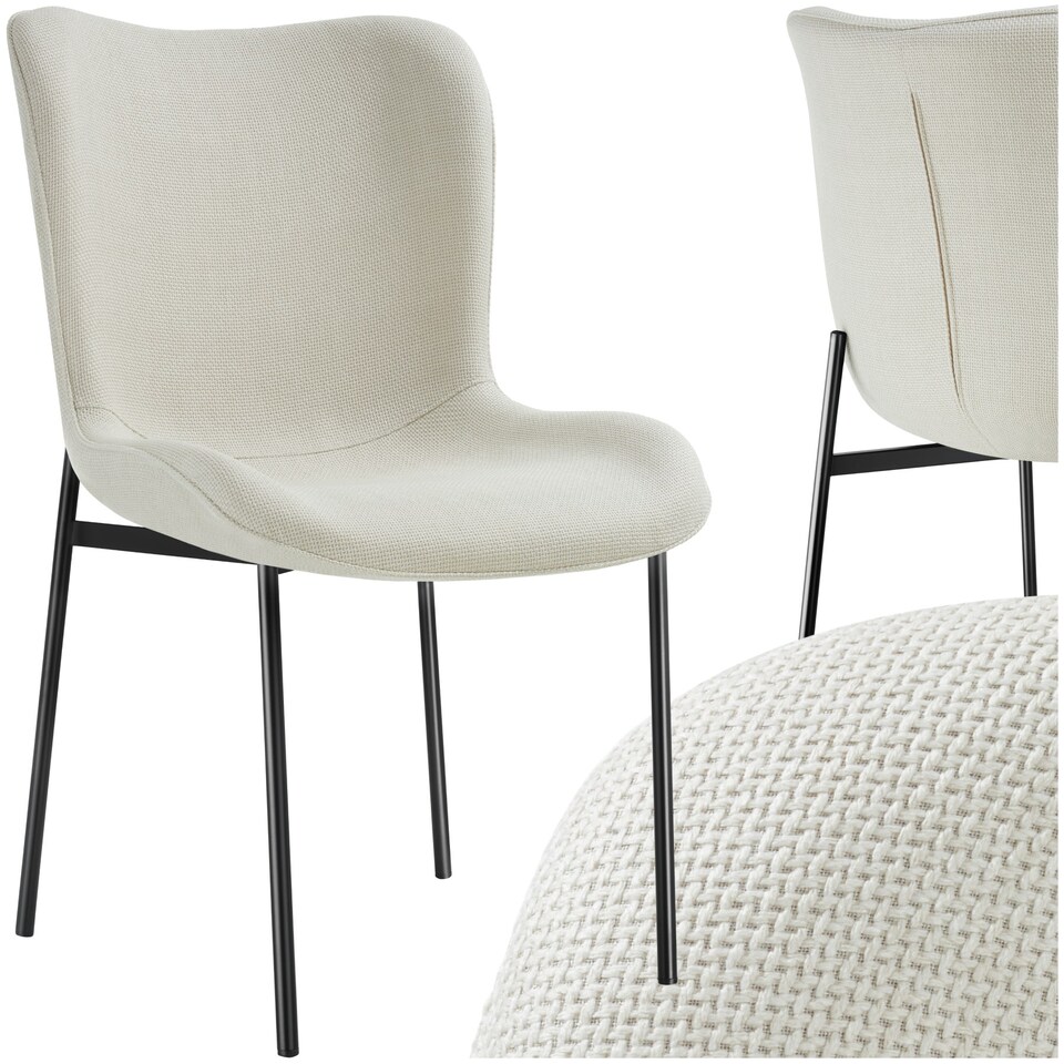 image 1 of Dining Chair Tessa - ergonomic high backrest, slim steel legs, soft fabric - per piece White | Woven Fabric Off-White/Black