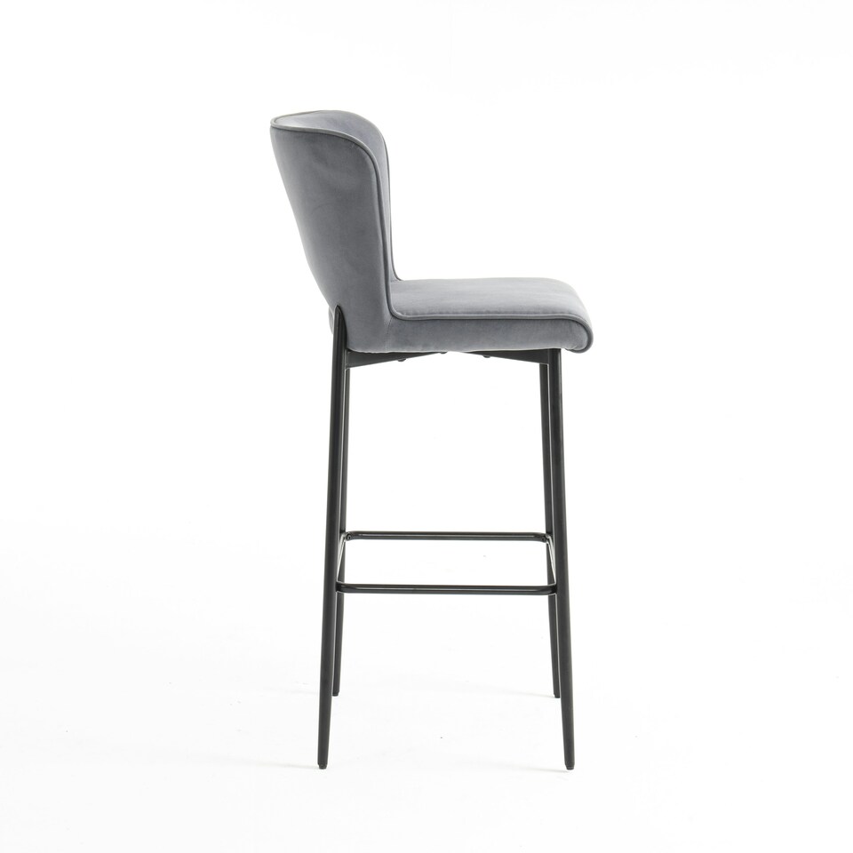 image 1 of Lily Velvet Bar Stool Padded Seat Metal Legs (Grey)