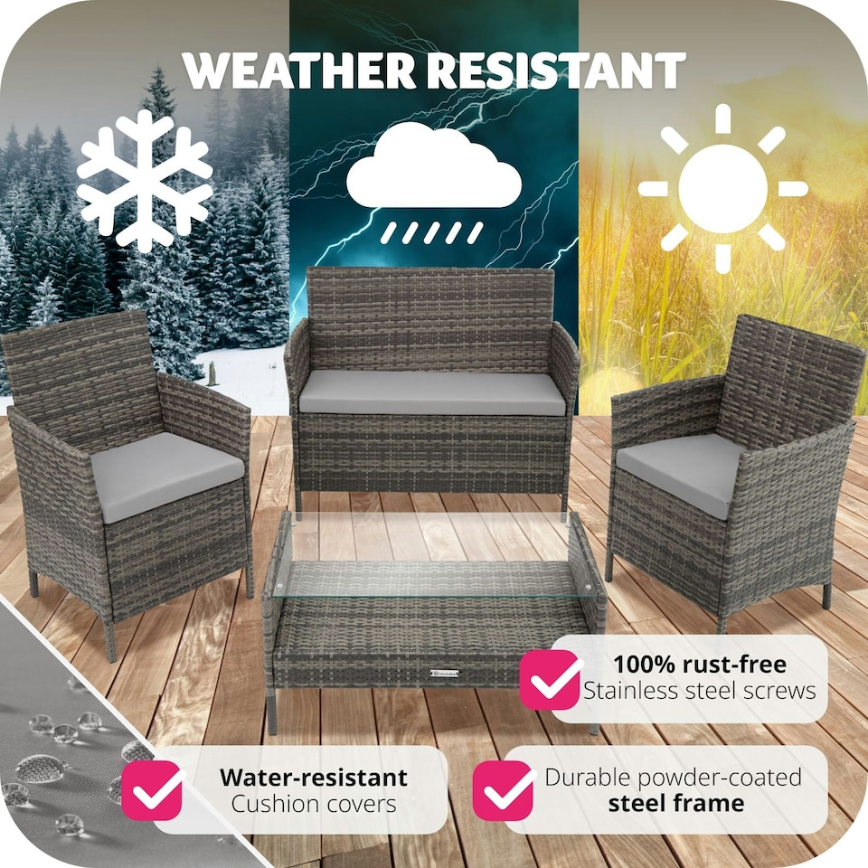 image 1 of Garden Furniture Set Madeira - 2 armchairs, sofa, coffee table - Grey