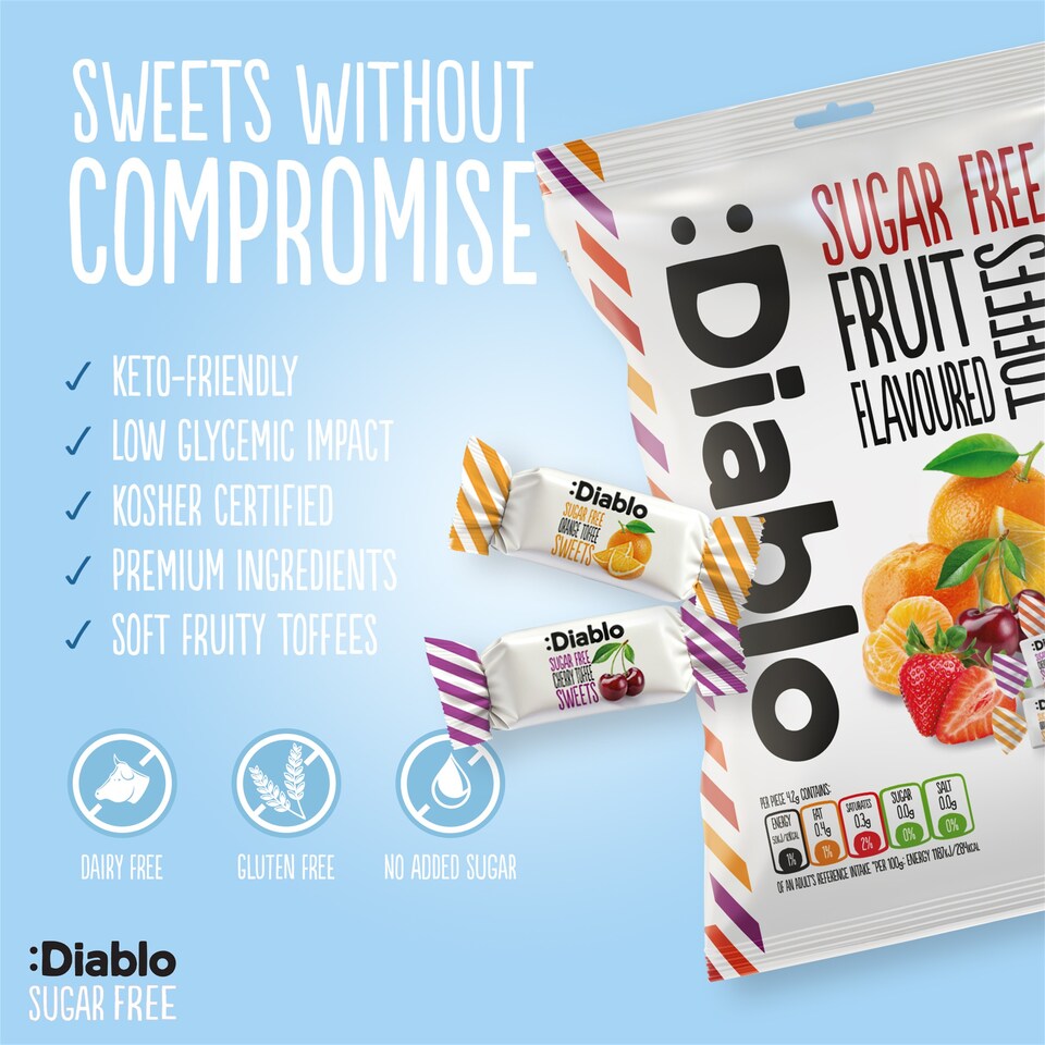image 1 of Diablo Sugar Free Fruit Toffees 75g 3 Pack