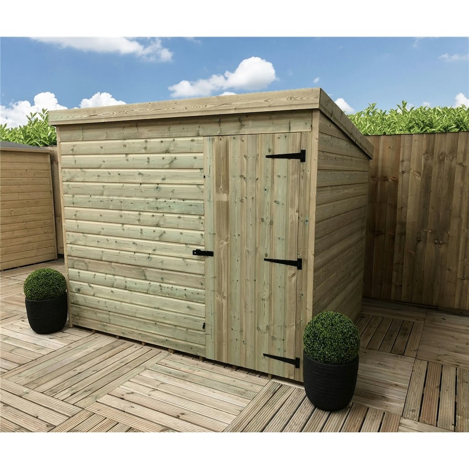 image 1 of 7 x 6 WINDOWLESS Garden Shed Pressure Treated T&G PENT Wooden Garden Shed + Single Door (7' x 6' / 7ft x 6ft) (7x6)