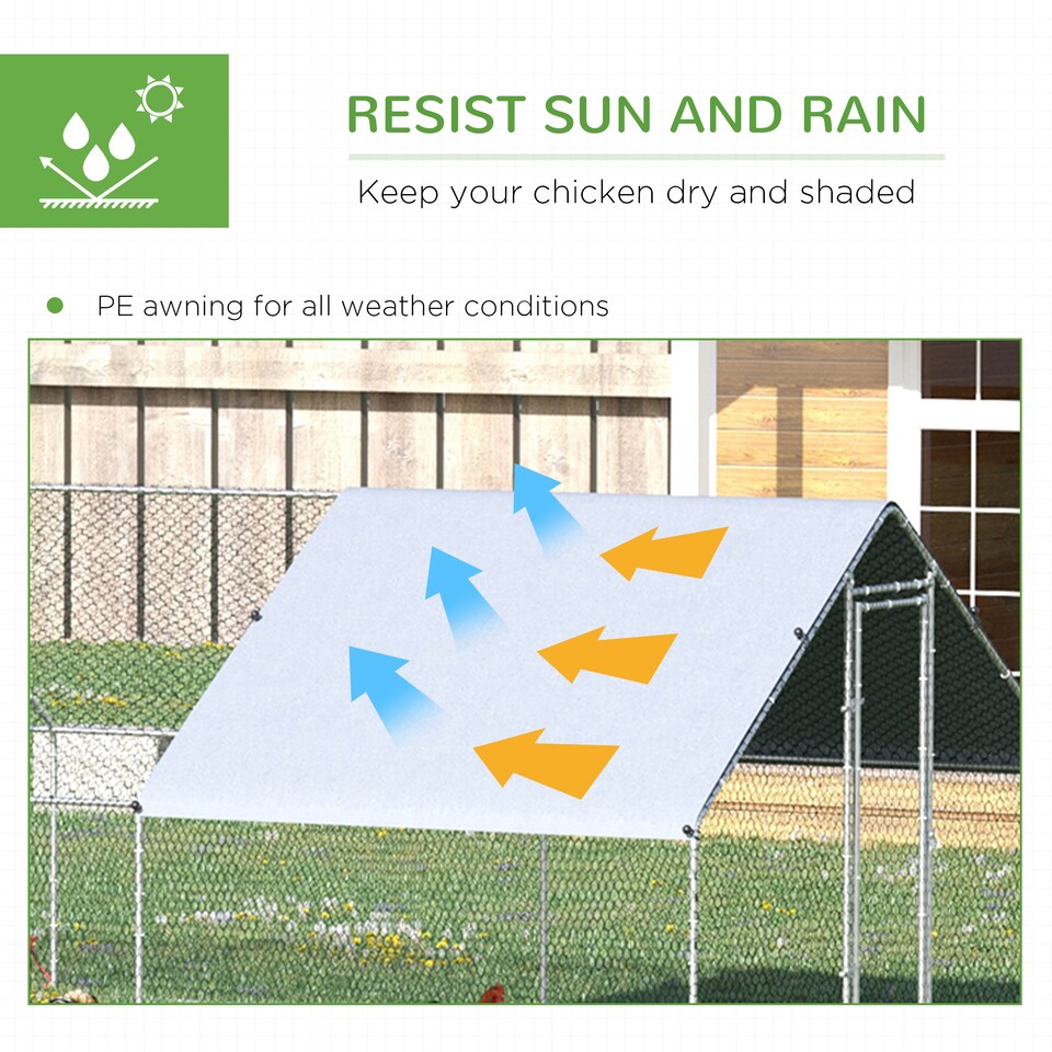image 1 of PawHut Walk In Chicken Run Large galvanised Chicken Coop w/ Cover 3 x 8 x 2m | Silver | Silver