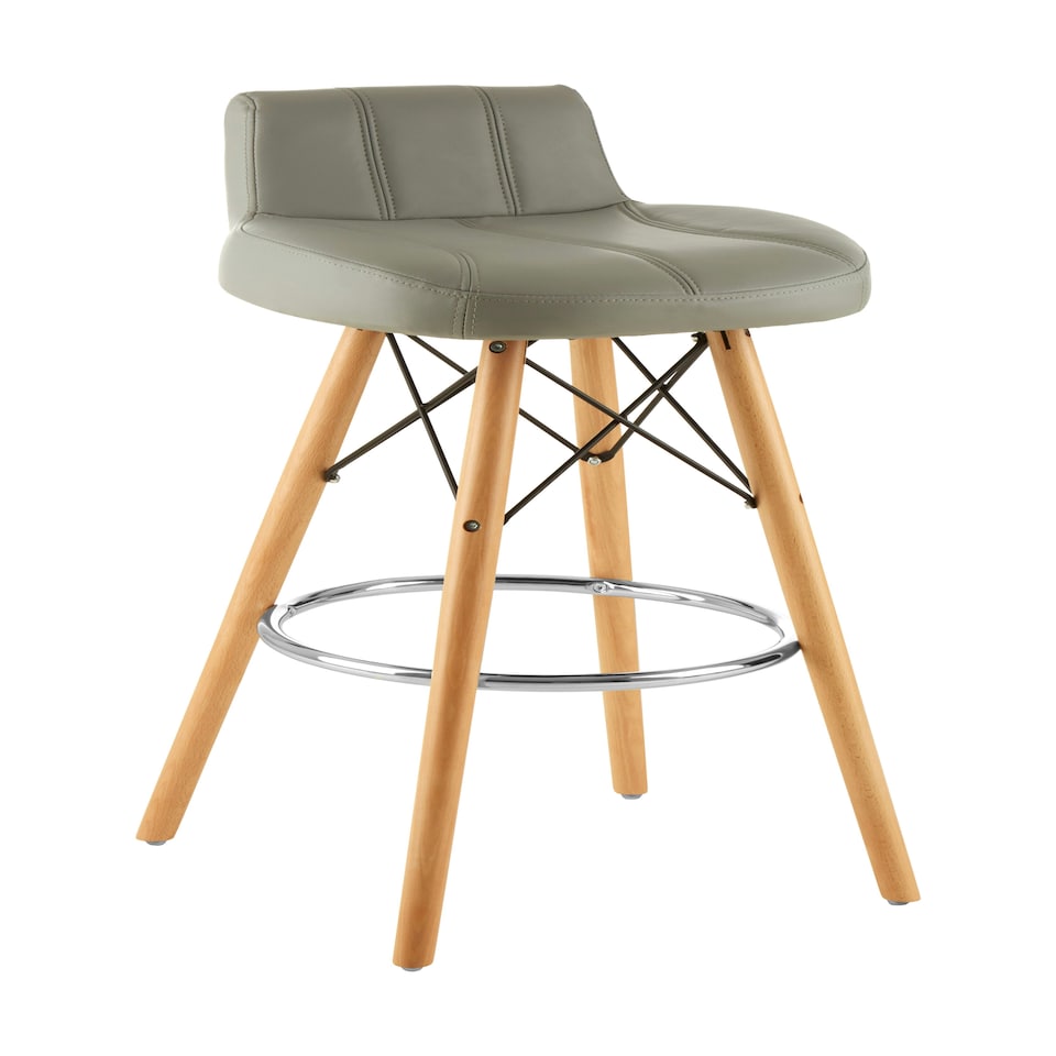 image 1 of Interiors by Premier Grey Leather Effect Bar Stool, Comfortable Seating Faux Leather Bar Stool, Space-Saver Leather Kitchen Stool