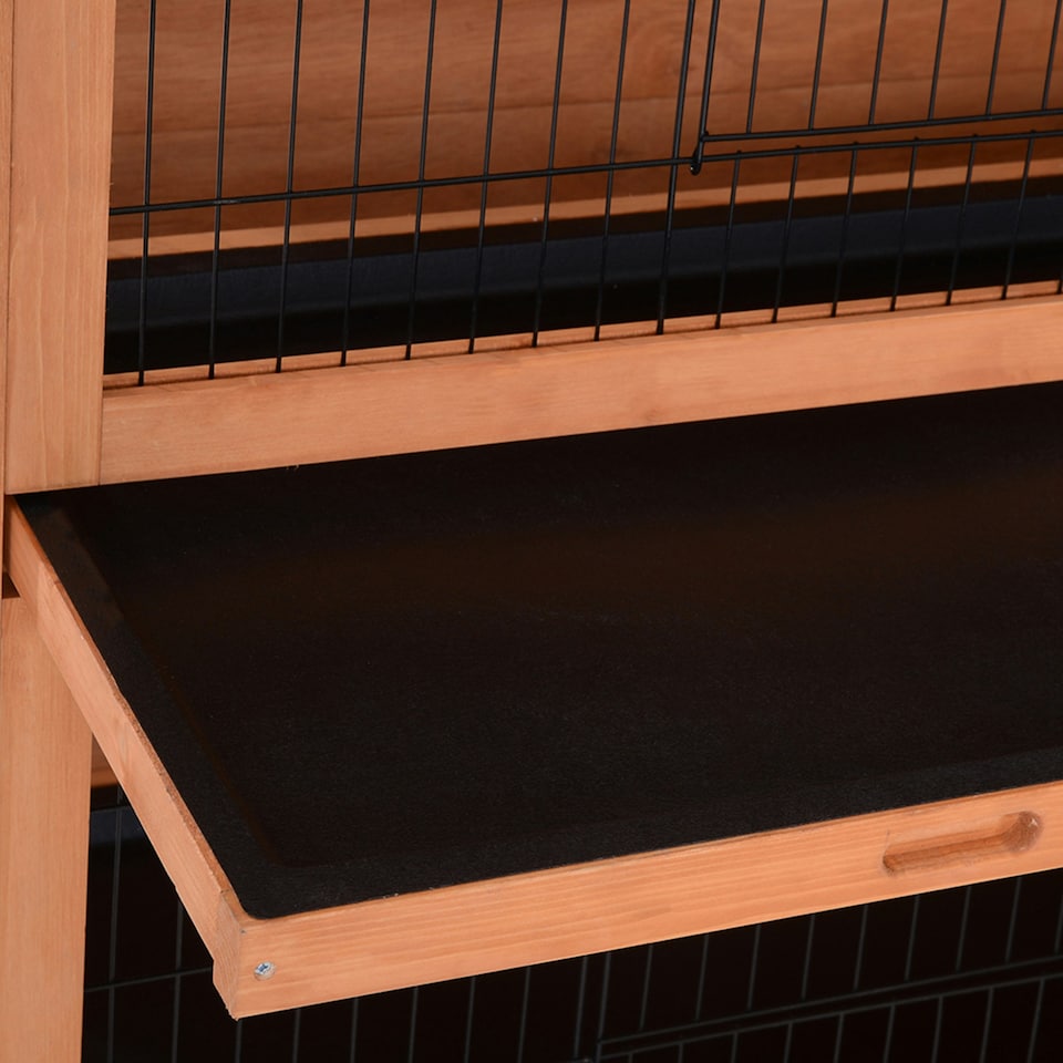 image 1 of PawHut Rabbit Hutch, Guinea Pig Hutch with No-Leak Trays & Divider, Orange