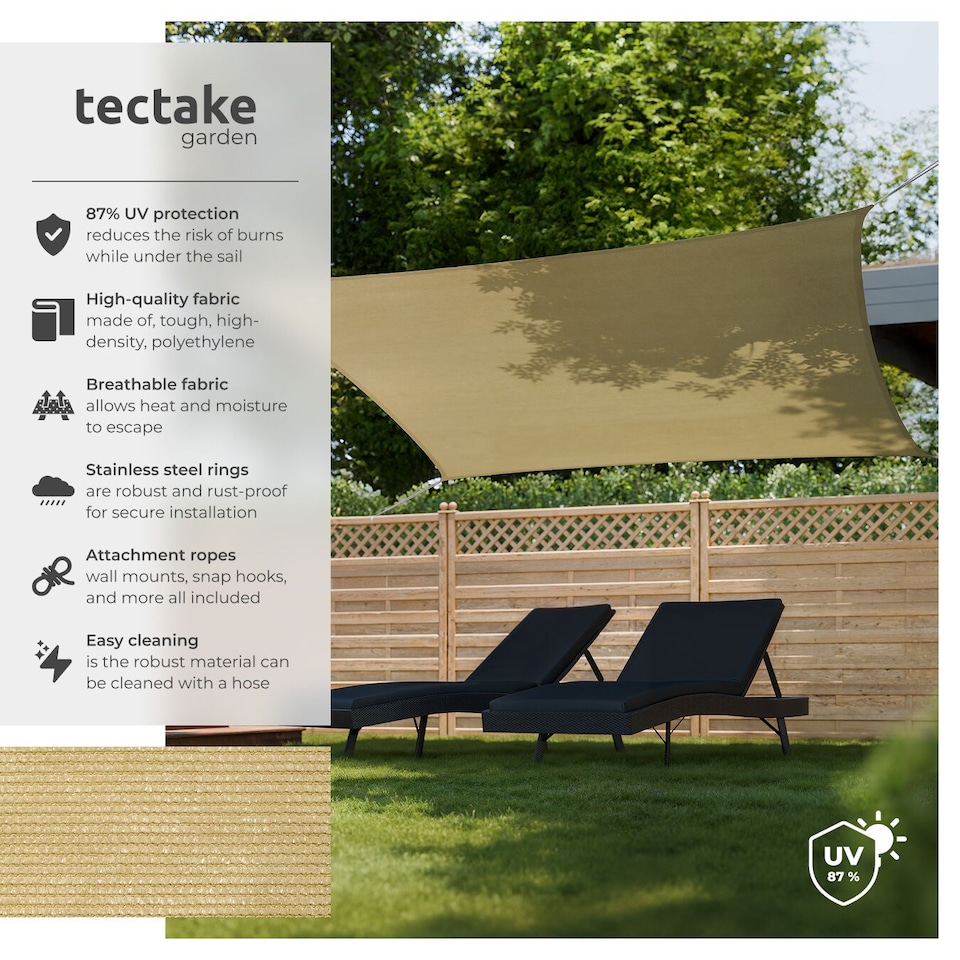 image 1 of Sun Sail Sonny, UV Protected, Water-Resistant and Anti-Tear | Cream | sand | 2 x 4 m | 1