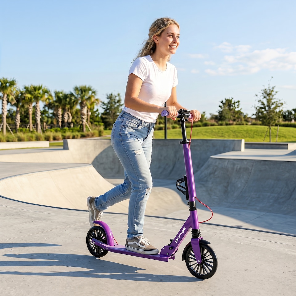 image 1 of SPORTNOW Foldable Kick Scooter with Height Adjustable Handlebar, Adult Scooters